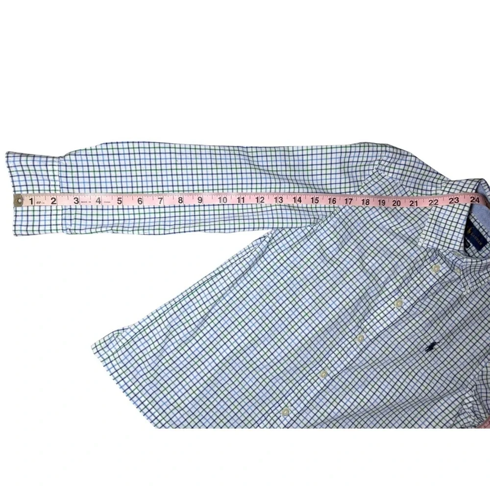 Ralph Lauren Button Down Shirt Boys Blue Green Natural Stretch